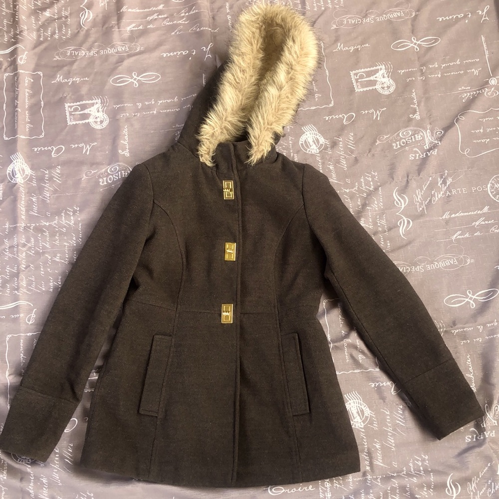 Womans Marilyn and Me Coat Heather Grey and faux Fur lined Hoodie